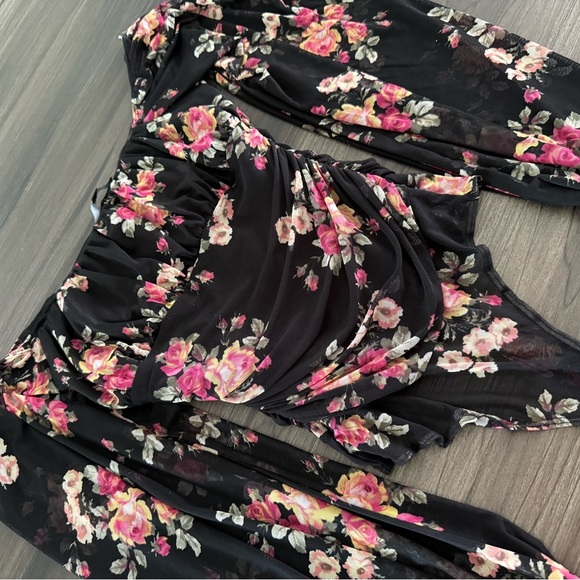 Lulu's Black and Pink Floral Bodysuit - Picture 2 of 4